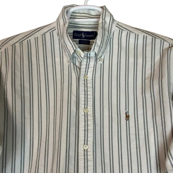 Ralph Lauren Mens Yarmouth Button-Down Shirt Striped Green White Size 17-34 - Picture 1 of 5